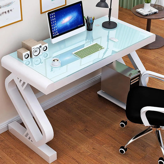 Tempered Glass Computer Desk โ Modern Office Desk with Glass Top & Z-Shaped Metal Frame