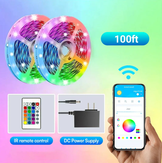 Intelligent WiFi LED Light Belt โ 100ft/200ft RGB Strip with APP & Remote Control, Built-in Mic